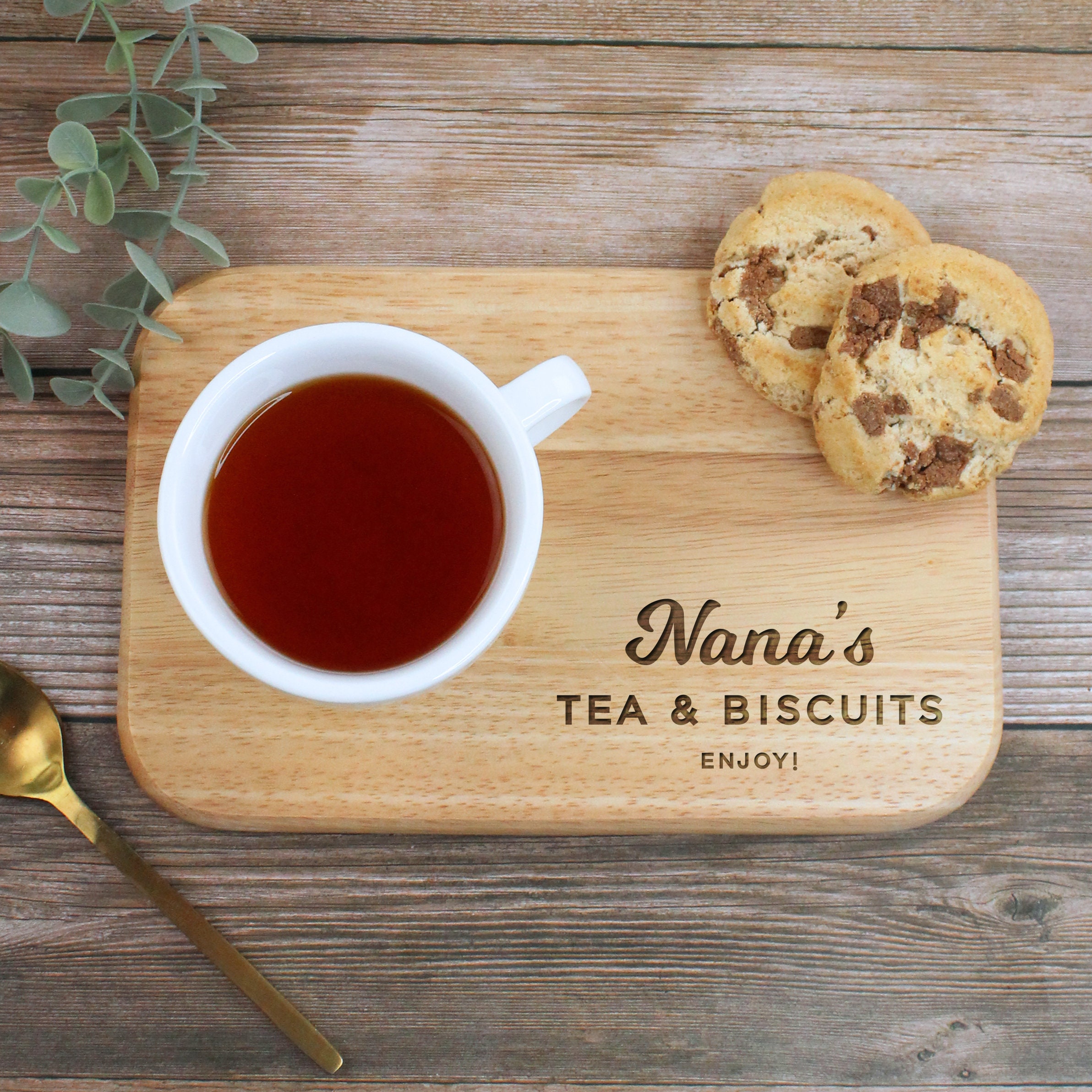 Dad&#39;s Tea & Biscuit Board, Engraved Wood Treat Tray, Personalised Christmas Gift for Dad, Daddy, Grandad, Grandpa, Birthday Gifts for Him