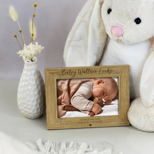 Personalised Baby Photo Frame, Newborn New Baby Picture Frame, Custom Engraved Birth Info, Baby Arrival Keepsake Gift, Wooden 4x6 Photograph