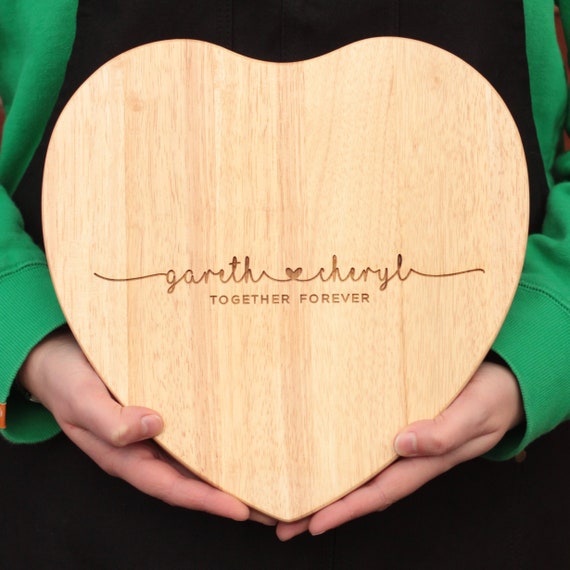 Personalised Couples Heart Shaped Wooden Chopping Board 5th