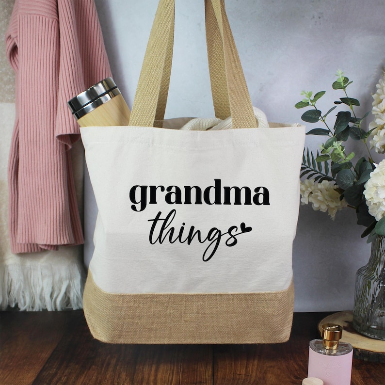Grandma Things Tote Bag, Grandma Mother's Day Gift, Personalised Grandma Tote Bag, Birthday Gift for Granny, From Grandchildren, New Grandma