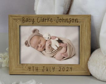 New Baby Photograph Frame, Personalised Baby Arrival Photo Frame, Custom Babies Name & Baby Born Date Gift for Newborn Baby Keepsake Picture