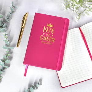 Personalised 1976 This Queen was Born Pink A5 Notebook, Milestone Gift for 50th Birthday, Gifts for Women, Her, Wife, Mum, Aunt, A5 Notepad