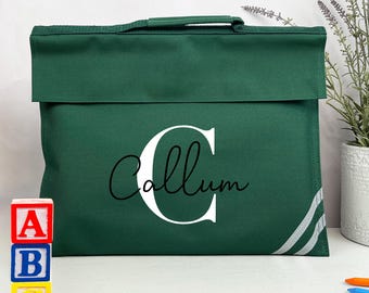 Schulbuchtasche Personalisiert mit Name und Initiale, Kinder-Schultasche, Unisex-Kinderzimmer, Grundschulbuchtasche, Hausaufgabentasche für Kinder