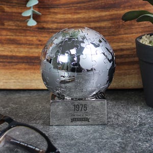 Engraved "1975 Year of The Legend" Metal Paperweight Puzzle Globe, 50th Birthday Gifts for Men, Him, Fiftieth Gift for Dad, Husband