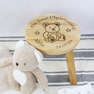 Personalised Child’s Wooden Stool On Your Christening Chair Name & Date Baby Christening Gift for Daughter Son Godson Goddaughter Godson