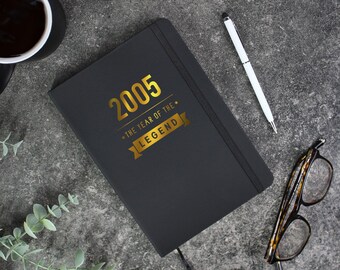 Black A5 Notebook with 2005 Year of The Legend, 21st Gift, Milestone Birthday Gift Men, Twenty-First Milestone Gift for Son, Nephew