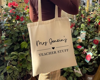 Teacher Stuff Bag, Personalised Teacher Gifts, Cotton Teacher Shoulder Bag, Teacher Tote Bag, School Leaver Gift, Teacher Thank You Gift