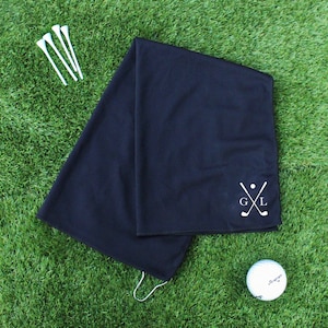 Toalha de golfe de microfibra personalizada com monograma, presente para o Dia dos Pais que curte golfe, presente para amantes do golfe, design com tacos de golfe cruzados, presente para homens que gostam de golfe.