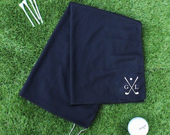 Microfibre Golf Towel Monogram Personalised Golf Towel, Golf Father&#39;s Day Gift, Golf Lover Gifts, Crossed Golf Club Design, Men Golf Gifts