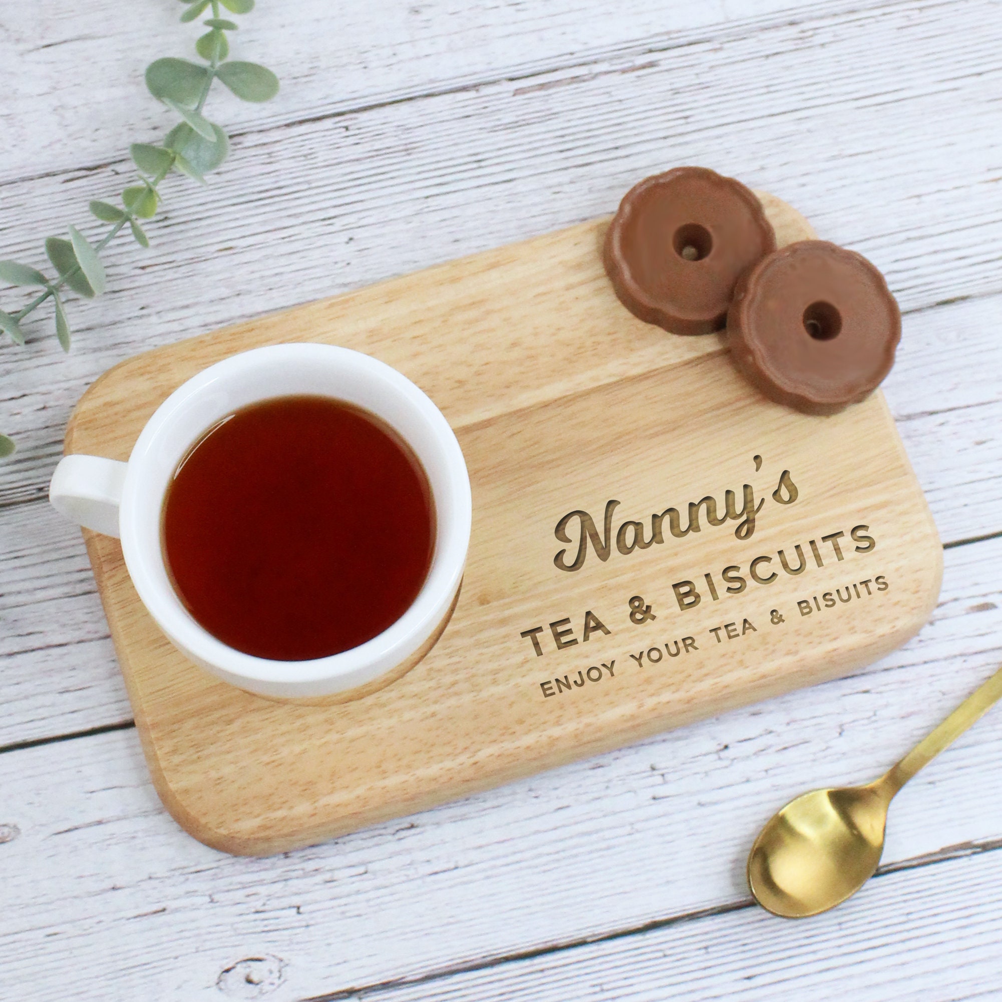 Dad&#39;s Tea & Biscuit Board, Engraved Wood Treat Tray, Personalised Christmas Gift for Dad, Daddy, Grandad, Grandpa, Birthday Gifts for Him