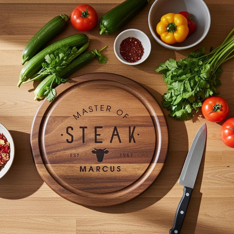 Personalised Master of Steak Cutting Board, Engraved Acacia Wood BBQ Board, Gift for Dad, Grill Master Gift, Custom Chopping Board for Him image 15