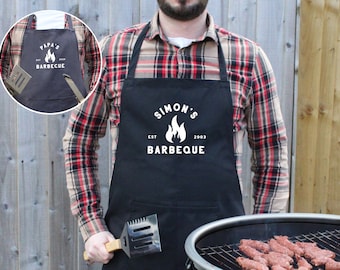 Dad’s Barbeque Apron, Personalised BBQ Apron Dad, Grandad Father’s Day Gift, Barbecue Gifts, Black Cooking Apron, BBQ Lover