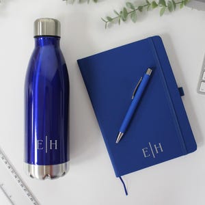 Regalo para nuevos empleados, libreta A5 con opción de juego de bolígrafo y botella, iniciales personalizadas, libreta de 100 páginas rayadas, botella de agua aislada de 500 ml