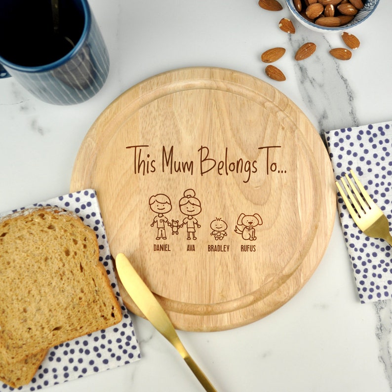 Mothers Day Gift Mum Gifts Wooden Chopping Board Personalised Family Portrait Gift for Wife This Mum Belongs To Christmas Gift for Mum
