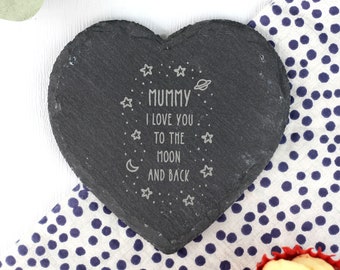 Porta-copos de ardósia coração/quadrado, presente de dia das mães, eu te amo até a lua e as costas, porta-copos personalizado, presente fofo para mamãe, mamãe