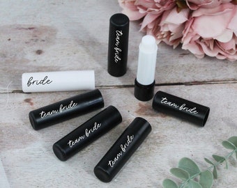 Team Bride LIP BALM, Bridesmaid Party Favour, Hen Party Bag Filler, Hen Party Gift Bags, Black Hen Night Vanilla Lip Balm Bride to Be Gift