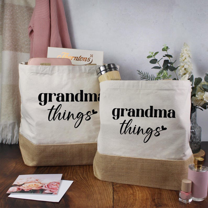 Grandma Things Tote Bag, Grandma Mother's Day Gift, Personalised Grandma Tote Bag, Birthday Gift for Granny, From Grandchildren, New Grandma