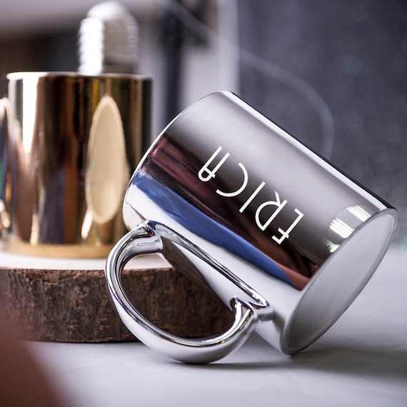Personalised Initial & Name Metallic Coffee Mug Silver