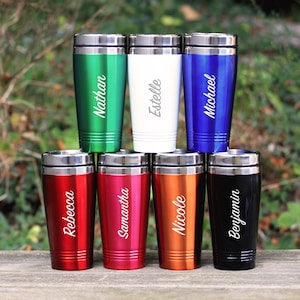 Personalised Travel Mug Metal Coffee Cup Engraved Coffee Cup - Customised Tea or Coffee Cup, Work, Office Friend Gift, Hot or Cold Mug