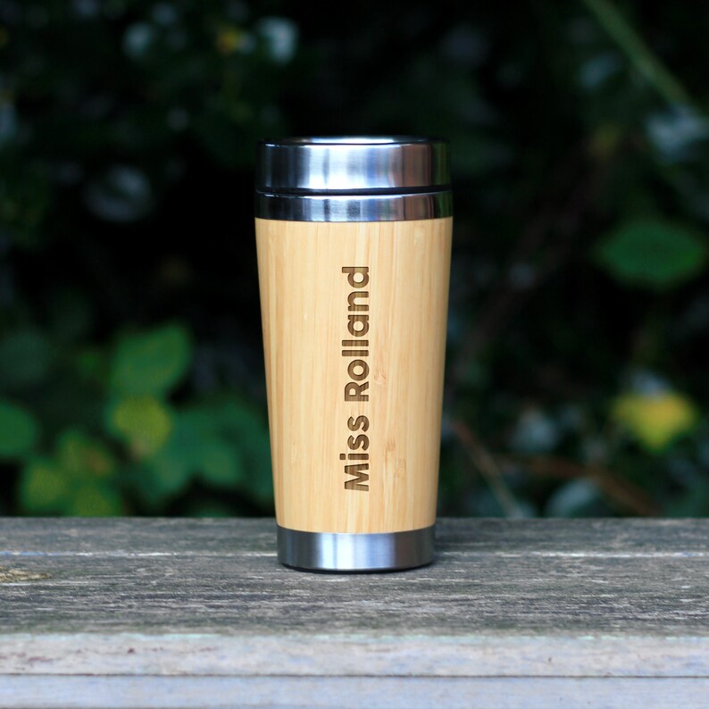 Personalised Teacher Travel Mug, Hot Cold Eco Bamboo 500ml Insulated Coffee Cup Mug, Christmas Gift, Thank You Teacher Appreciation Gifts