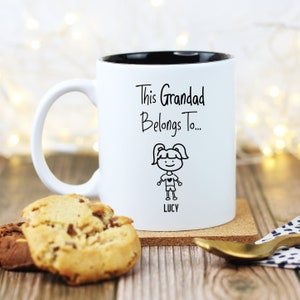 This GRANDAD, GRANPA Belongs TO Mug, Personalised Father's Day Gift, Present from Granddaughter, Grandson Cartoon Family