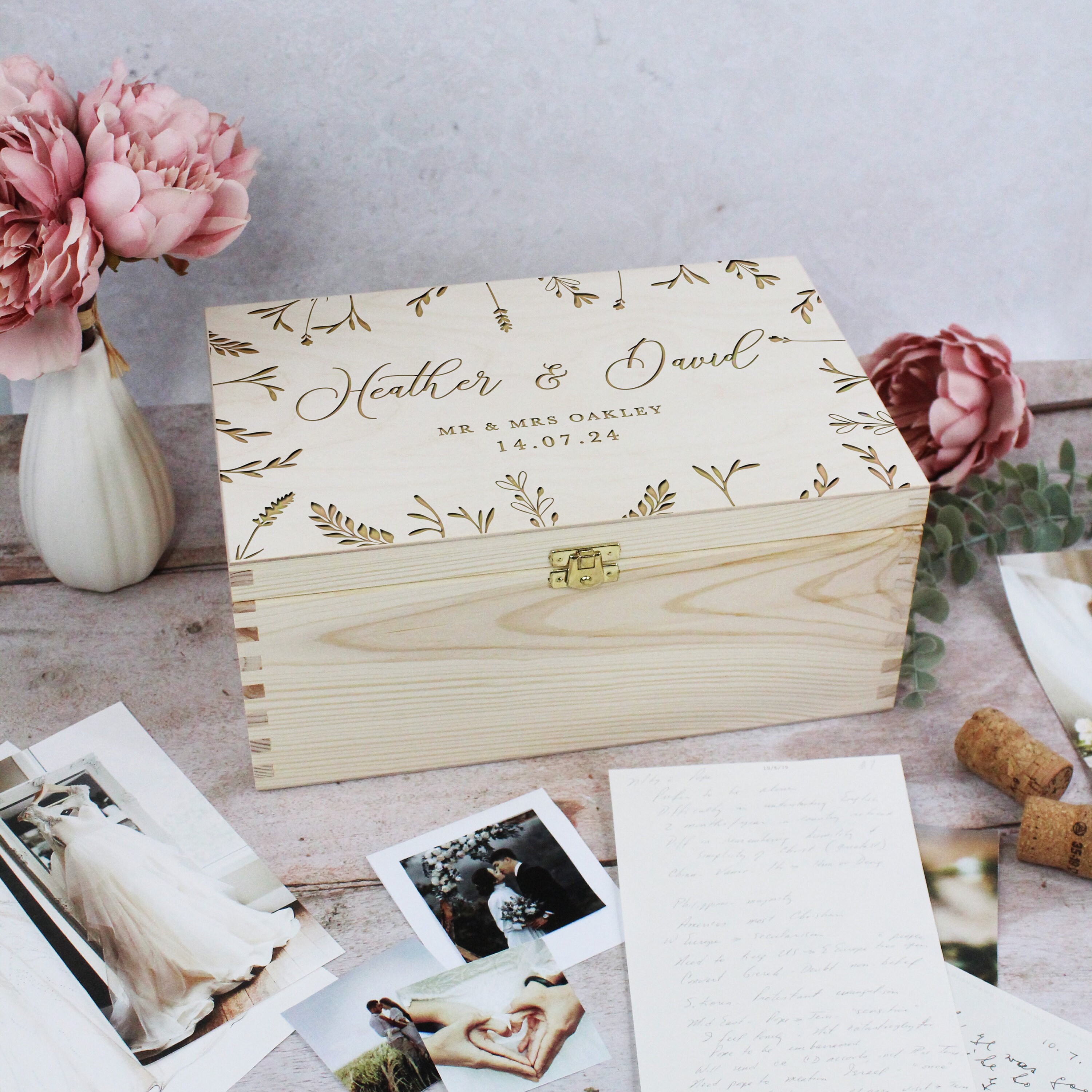 Personalised Wooden Wedding Memory Box With Mr and Mrs, Couples Names ...