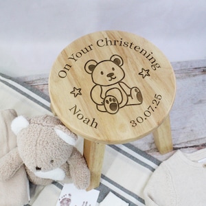 Personalised Child’s Wooden Stool On Your Christening Chair Name & Date Baby Christening Gift for Daughter Son Godson Goddaughter Godson