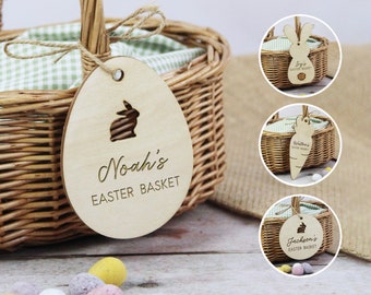 Easter Basket Tag, Personalised Easter Basket Tags, Bunny, Egg & Carrot, Easter Bag Name Sign, Wooden Baby Easter Gift, Kids Easter Favours