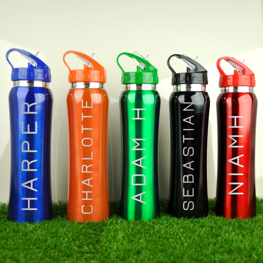 Personalised Water Bottle Kids Sports Flip Top Straw Teacher 8