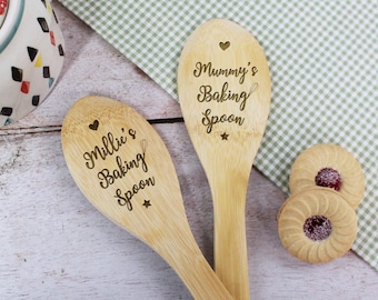 Baking Spoon, Personalised Wooden Mixing Spoon, Baking with Family, Kitchen Baking Gift for Grandma, Nanna, Mum Birthday Cooking Gifts