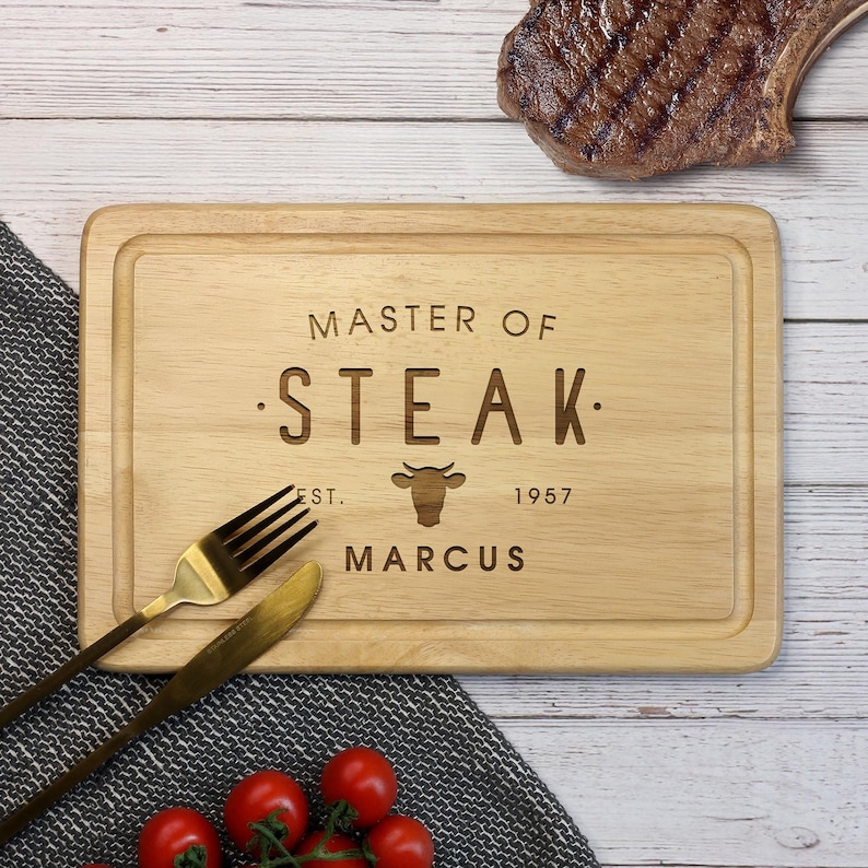 Personalised Steak Cutting Board, Master of Steak Wooden Chopping Board, BBQ Gift for Him, Custom Engraved Meat Board, Grill Master Gift