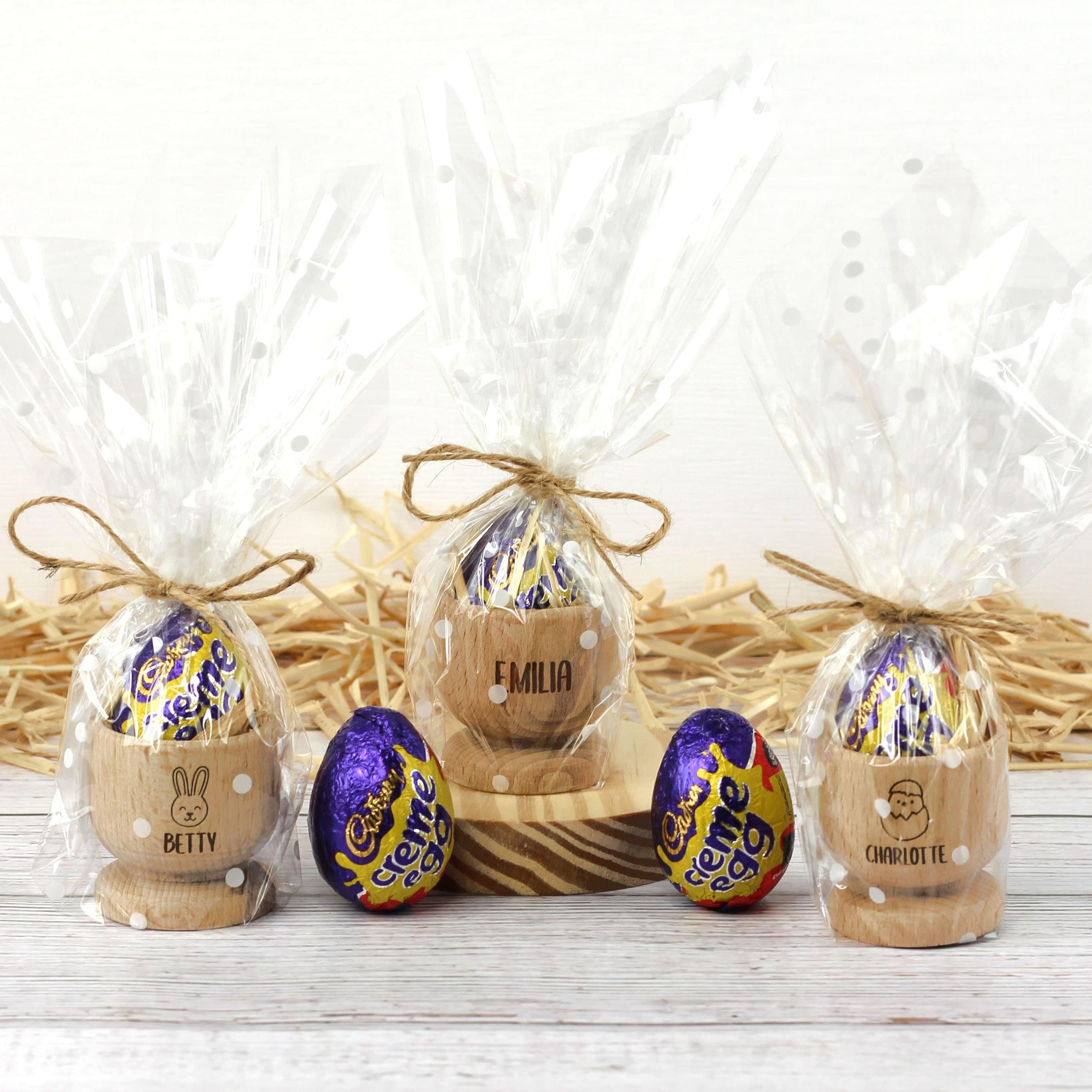 Personalised Egg Cup, Engraved Wooden Egg Cup, Easter Gift for Kids, Dippy Egg Holder, Unicorn, Dinosaur, Solider, Bunny Rabbit, Chick