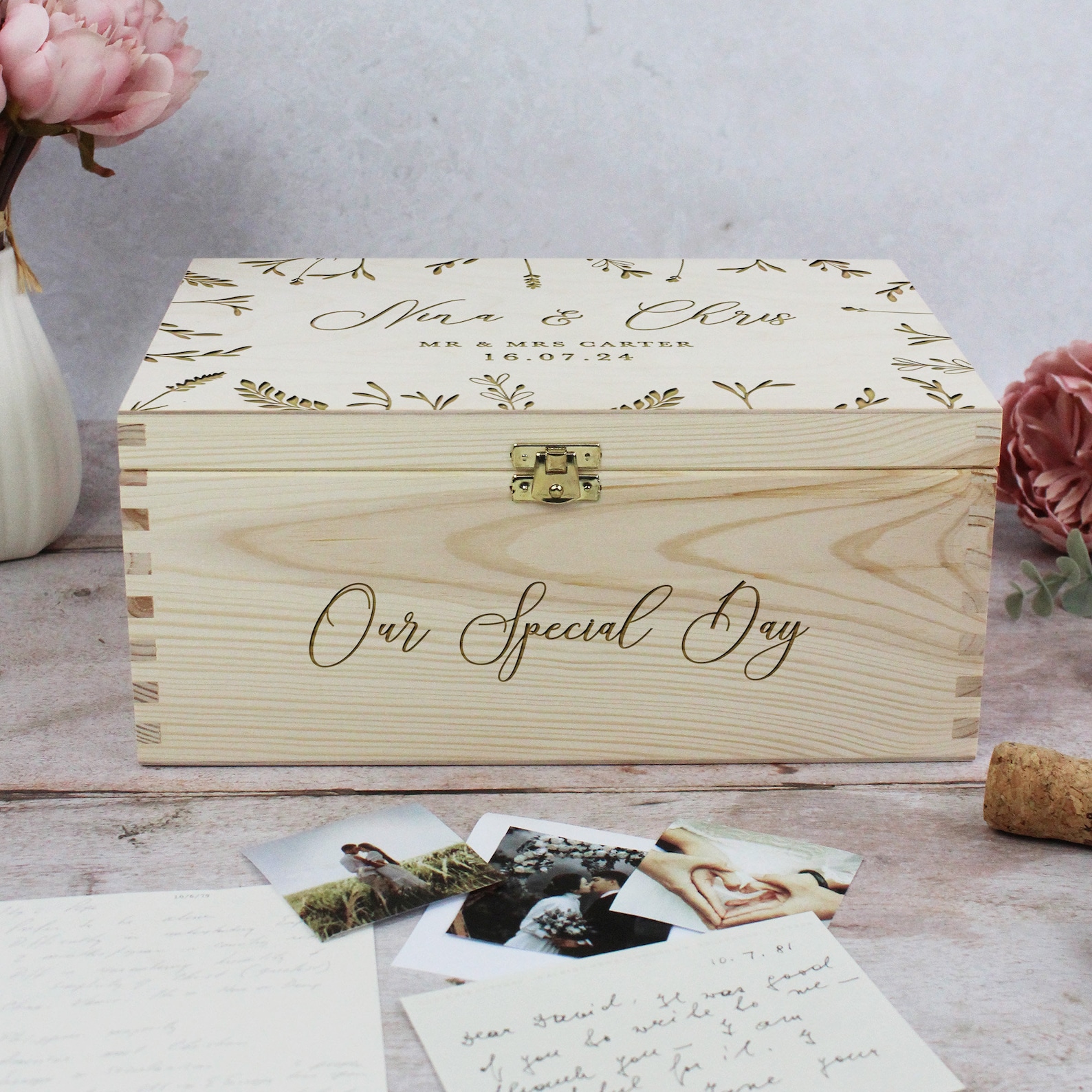 Personalised Wooden Wedding Memory Box With Mr and Mrs, Couples Names ...
