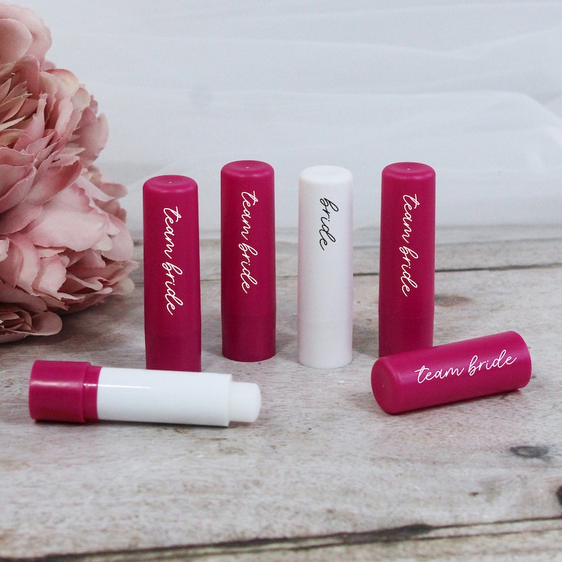 Team Bride Lip Balm, Pink & White Themed Hen Do, Hen Party Favours, Bachelorette Accessories, Bridal Party Bag Filler, Lip Balm Bride to Be