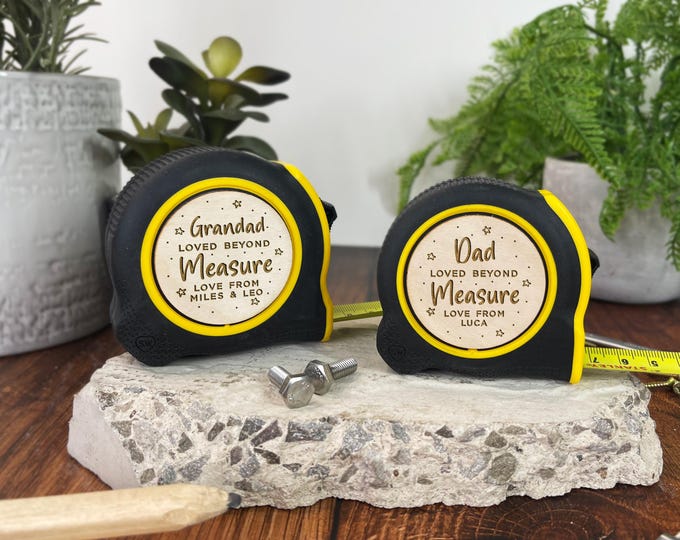 Personalised Stanley Tape Measure, Practical Fathers Day Gift for Dad Loved Beyond Measure DIY Daddy, Grandad, Taid Tool Present, 5M or 8M