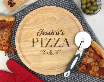 Personalised Pizza Board, Round 30cm Wooden Pizzeria Serving