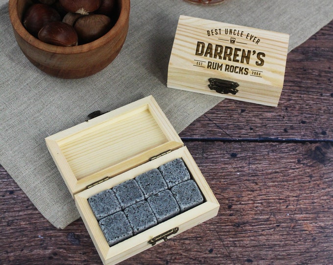 Rum Stones Box with 8 Reusable Ice Cubes, Valentines Gift for Boyfriend, Husband, Rum Rocks, Rum Gifts for Men, Rum Lover Gift for Dad