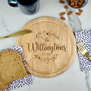 Personalised Wooden Cutting Board, 5th Wedding Anniversary Gift Chopping / Cheeseboard, Custom Surname, Established Date, Couple Gifts