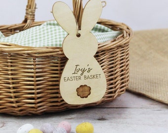 Easter Basket Tag, Personalised Easter Basket Tags, Bunny, Egg & Carrot, Easter Bag Name Sign, Wooden Baby Easter Gift, Kids Easter Favours