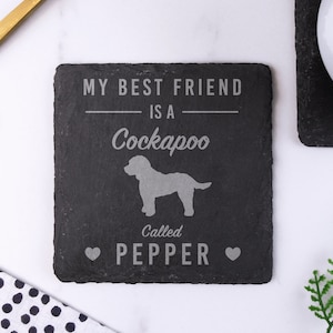Cockapoo Dog Coaster, Cockapoo Dog Slate Coaster, Personalised Cockapoo Dog Gift, Personalised Cockapoo Slate Coaster, Gift for Dog Lover