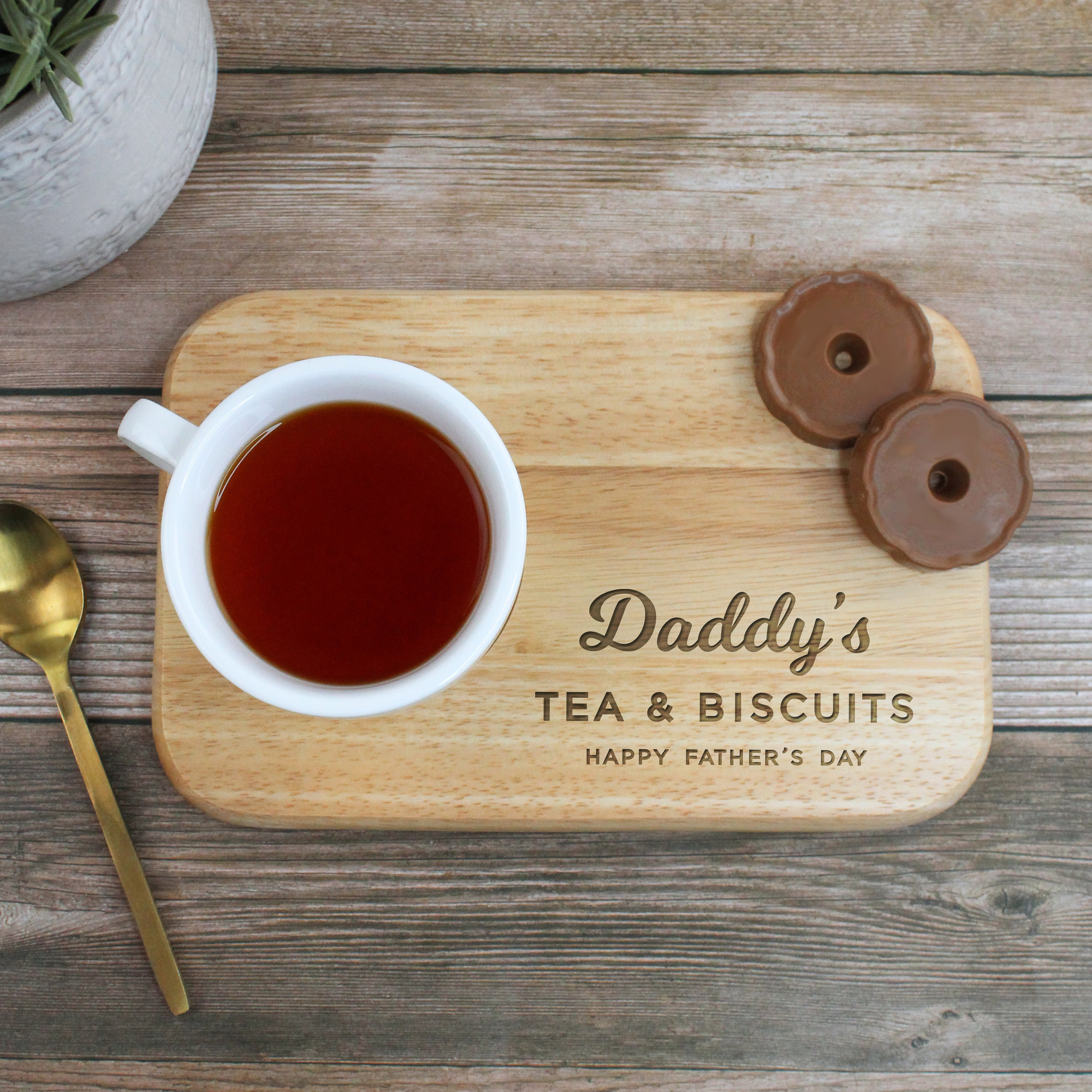 Dad&#39;s Tea & Biscuit Board, Engraved Wood Treat Tray, Personalised Christmas Gift for Dad, Daddy, Grandad, Grandpa, Birthday Gifts for Him