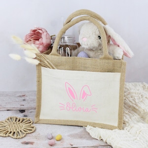Childs Easter Bag with Matching Tumbler and Straw, Bag for Easter Egg Hunt Basket, Easter Bunny Bag & Cup Set, Easter Party Bag for Kids