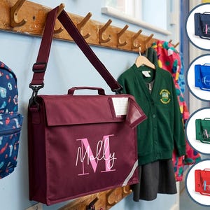 Personalised Junior School Book Bag with Strap, Back to School Bookbag with Initial and Name, Primary School Homework Bag for Girls & Boys