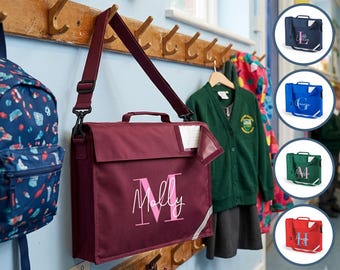 Mochila escolar personalizada com alça, mochila para volta às aulas com inicial e nome, mochila para tarefas de casa do ensino fundamental para meninas e meninos.