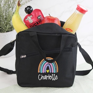 Rainbow Lunch Bag, Personalised Children's Lunch Bag, Kids Back To School Cool Bag, Girls Insulated Cooler Bag, Nursery, Primary School Gift