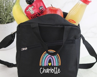 Rainbow Lunch Bag, Personalised Children's Lunch Bag, Kids Back To School Cool Bag, Girls Insulated Cooler Bag, Nursery, Primary School Gift