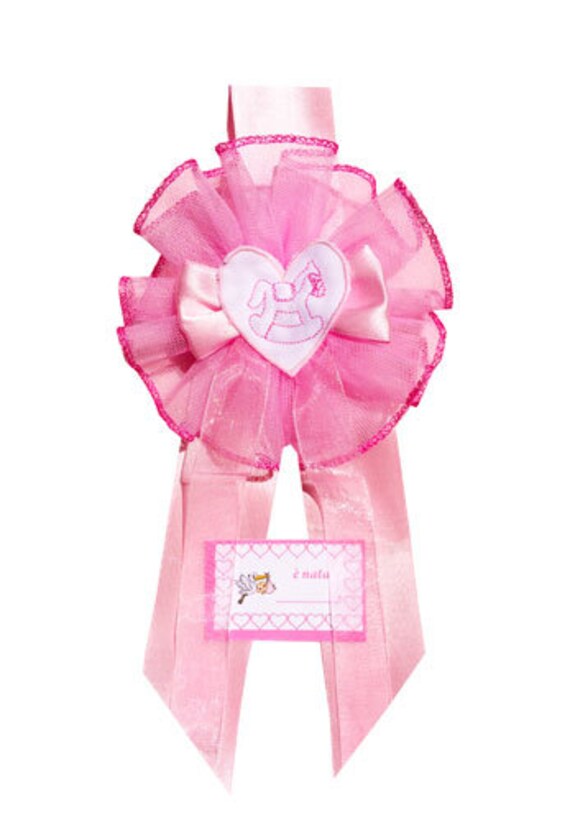 Dipinto a Mano Fiocco Nascita Rosa Tondo con Gessetto Biberon