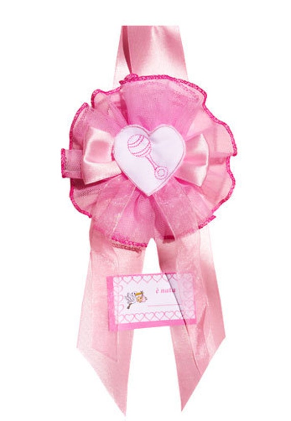 Dipinto a Mano Fiocco Nascita Rosa Tondo con Gessetto Biberon