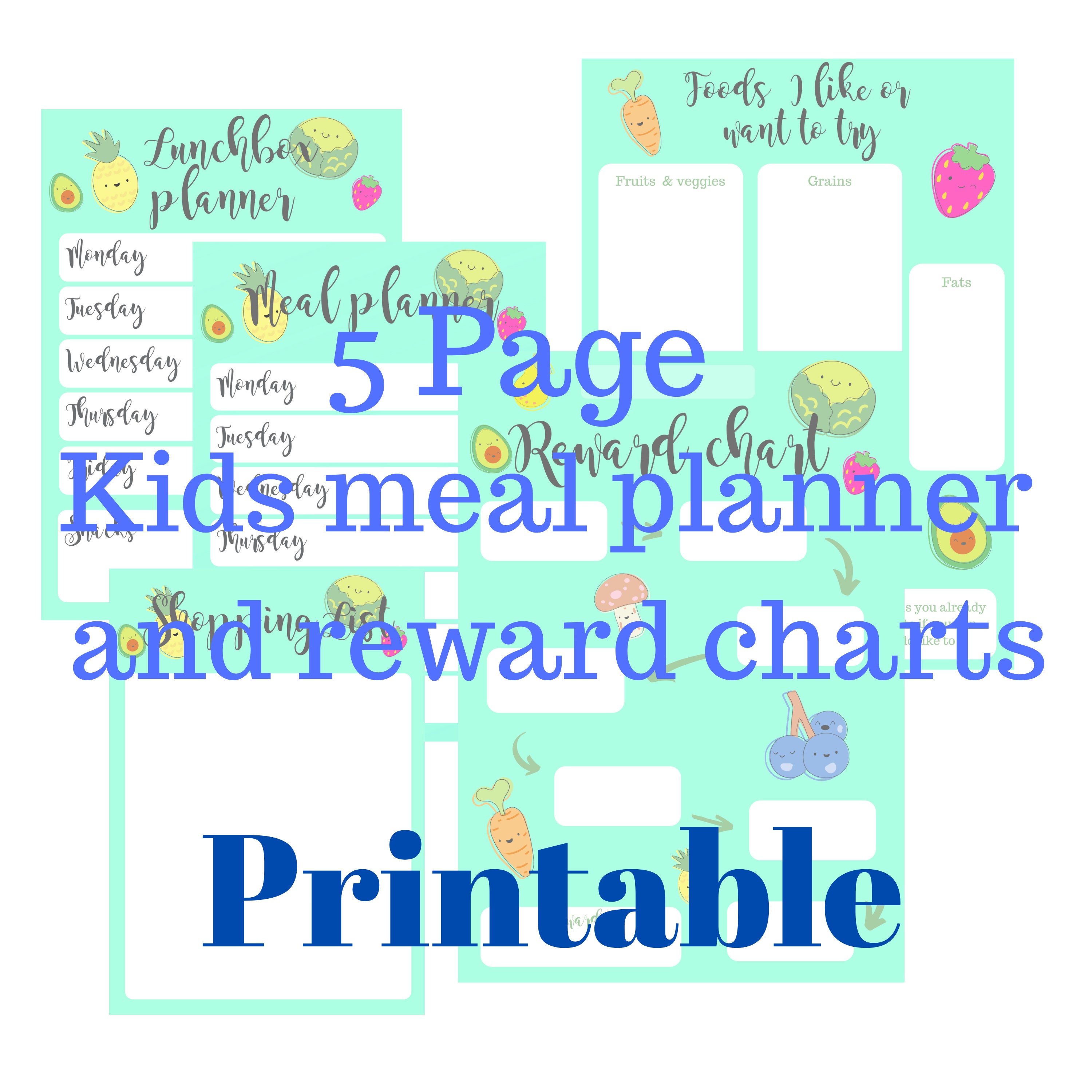 Printable Kids lunch and meal planner food reward chart and | Etsy