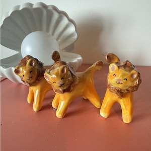 Handmade Ceramic Lion Ornament | Cute Happy Lion Figurine | Pottery Animal Gift | Desk Pet | Handmade Gift for Lion Lovers